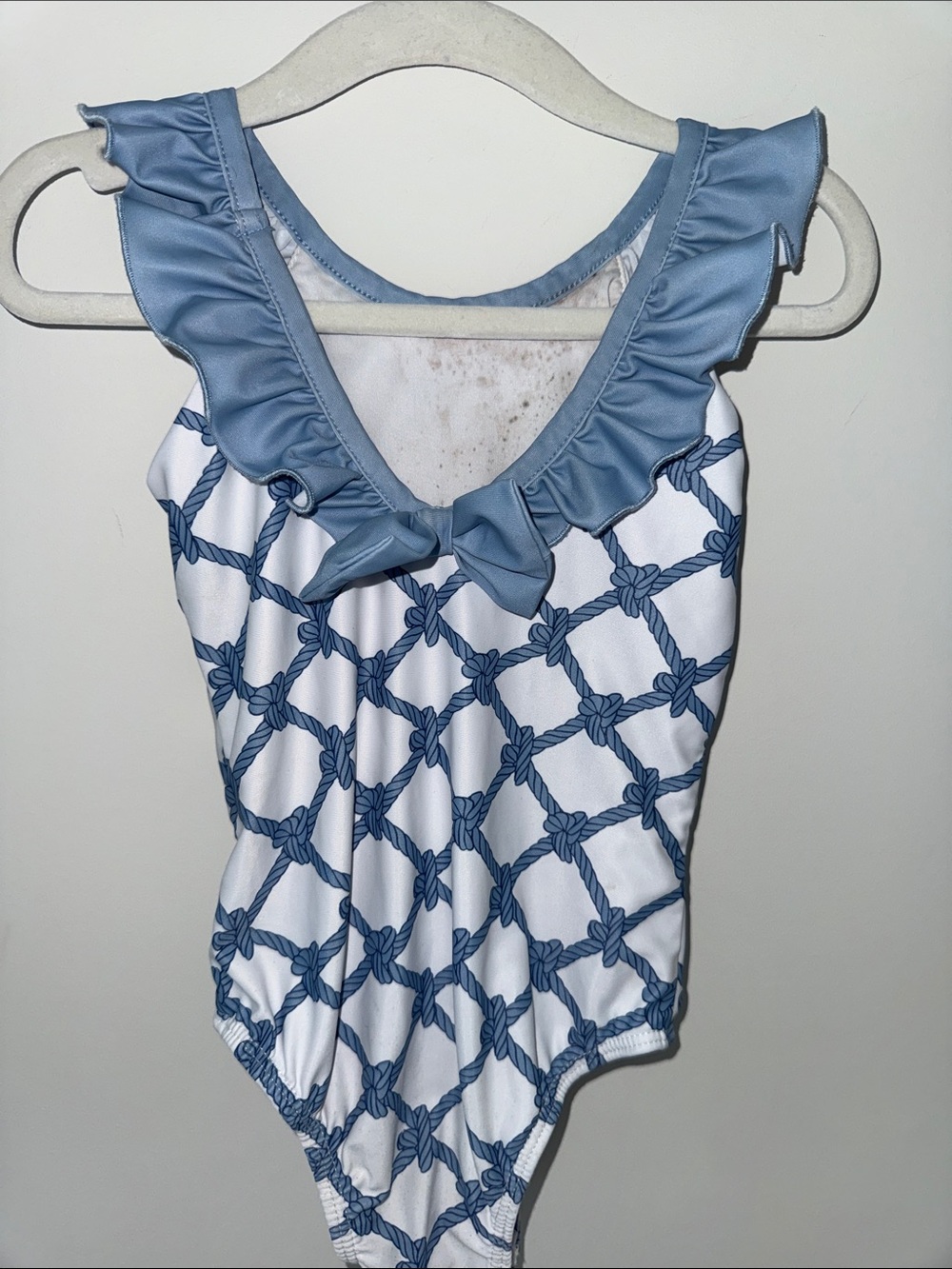 Girl's Blue Rope-Print Ruffle One-Piece Swimsuit - Picture 3 of 4